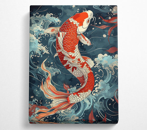  A Canvas Print of Crimson Koi In Waves Canvas Art