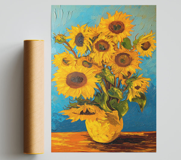 Yellow Sunflowers In Blue Giclee Print