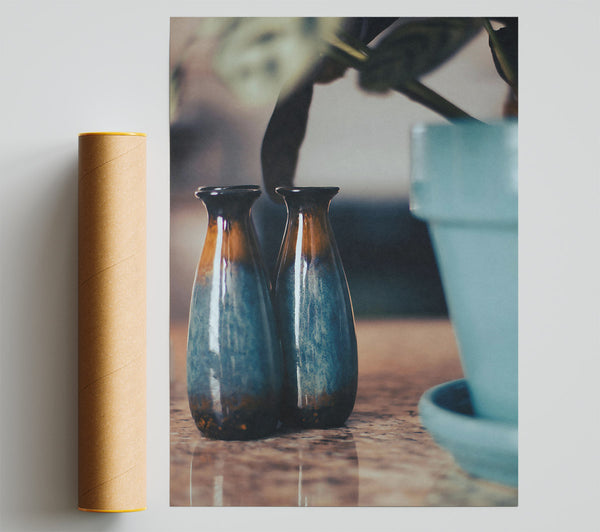 Azure Vases And Plant Poster