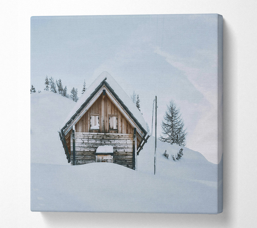  A Canvas Print of White Cabin Snow Canvas Wall Art