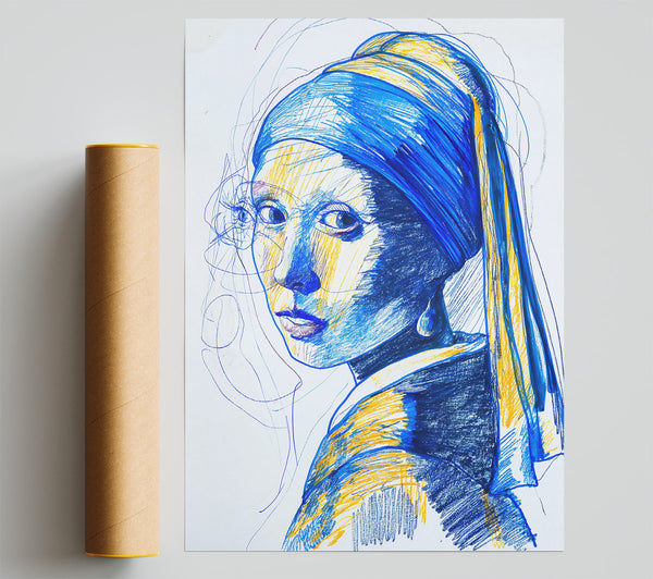 Blue Girl With Pearl Print