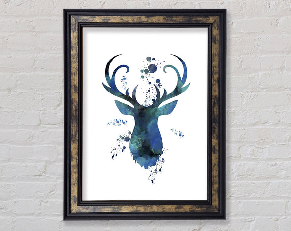 Blue Watercolour Stag Framed Print