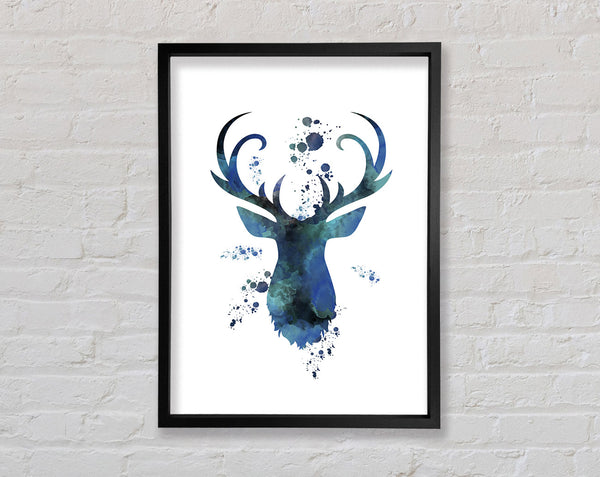 Blue Watercolour Stag Framed Print