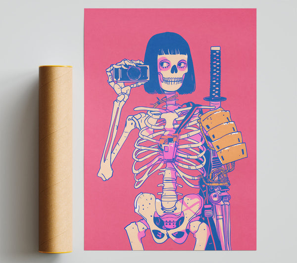 Pink Samurai Skeleton Print