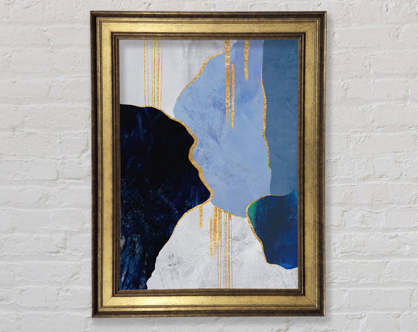 Blue  Gold And White Abstract Framed Print