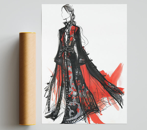 Crimson Fashion Sketch Print