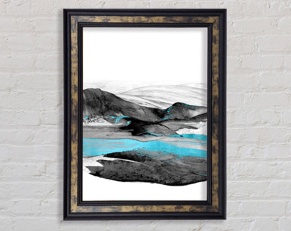 Blue  Grey And Walnut Swirl Pattern Framed Print