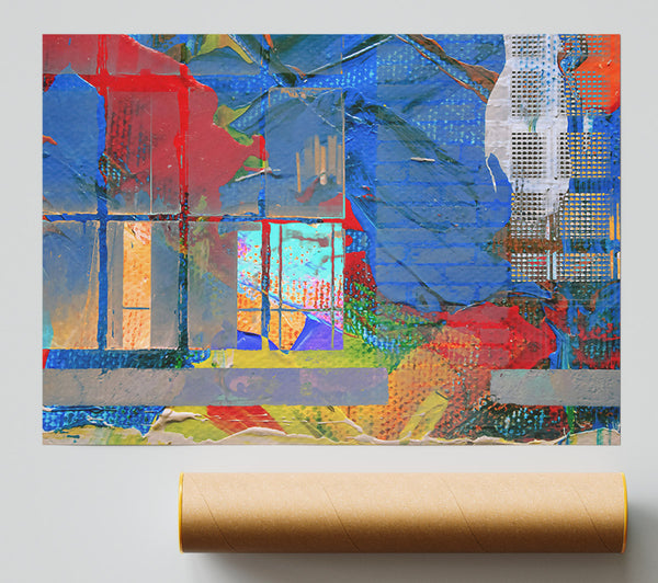 Blue Grid Layers Poster