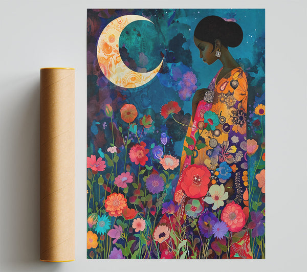 Teal Moon Garden Poster