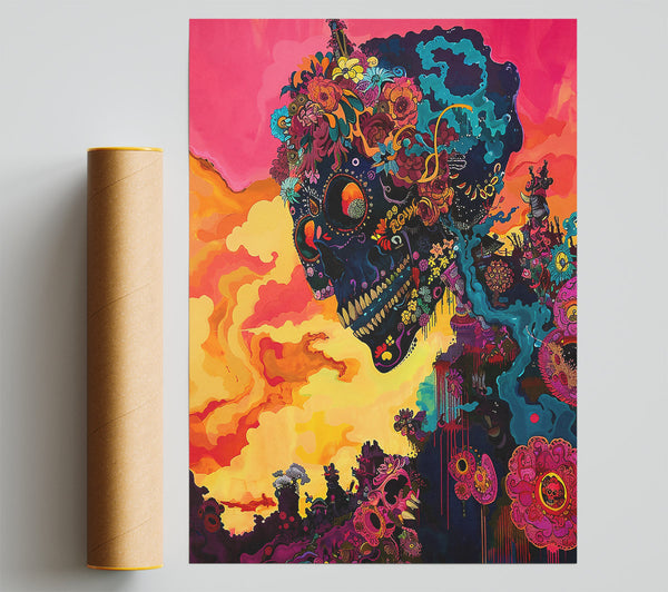 Pink Floral Skull Dream Print