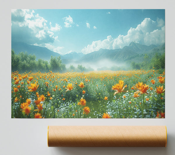 Golden Meadow Mist Poster