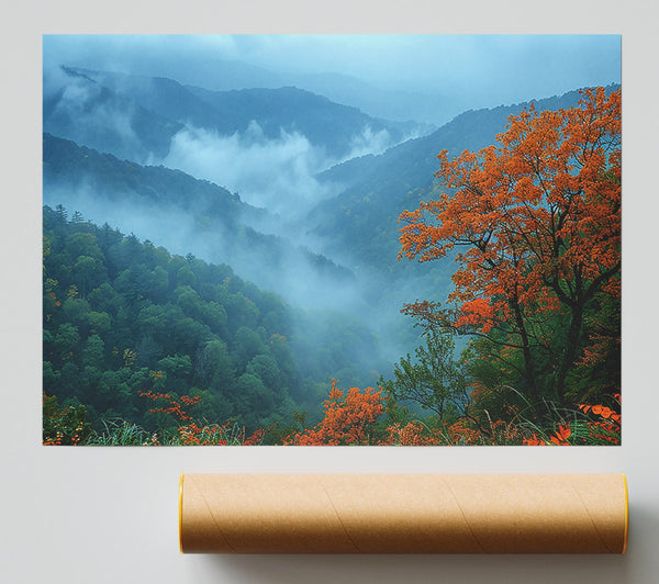 Blue Mist And Autumn Fire Poster