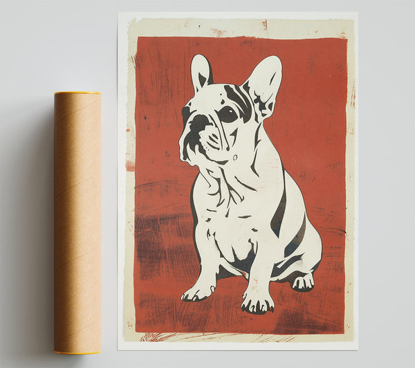 Crimson Frenchie Pose. Giclee Print