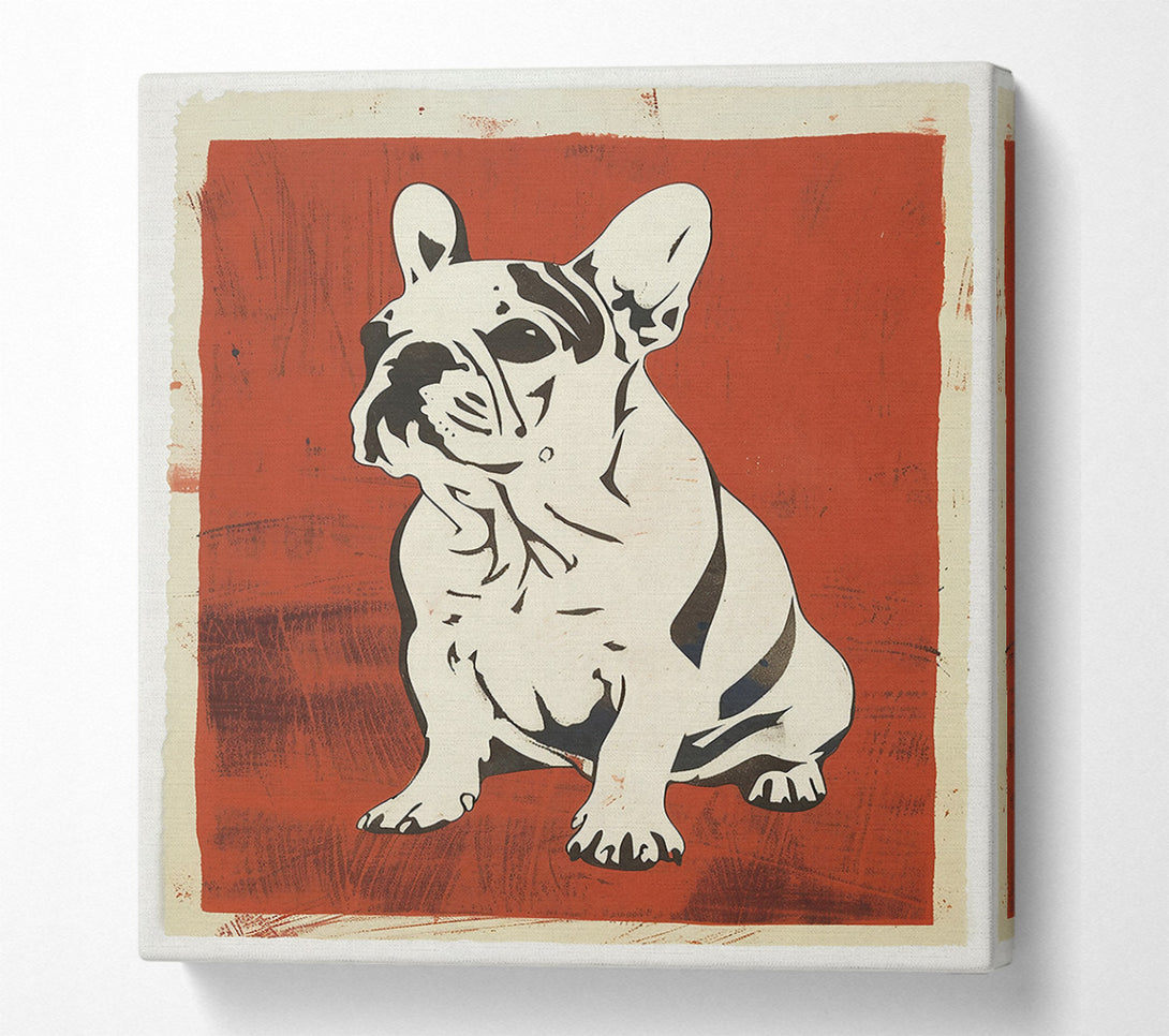  A Canvas Print of Crimson Frenchie Pose. Canvas Wall Art