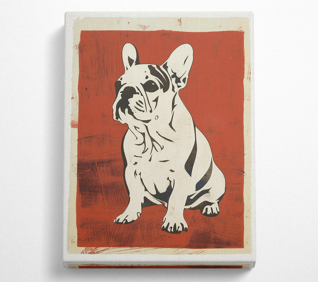  A Canvas Print of Crimson Frenchie Pose. Canvas Wall Art