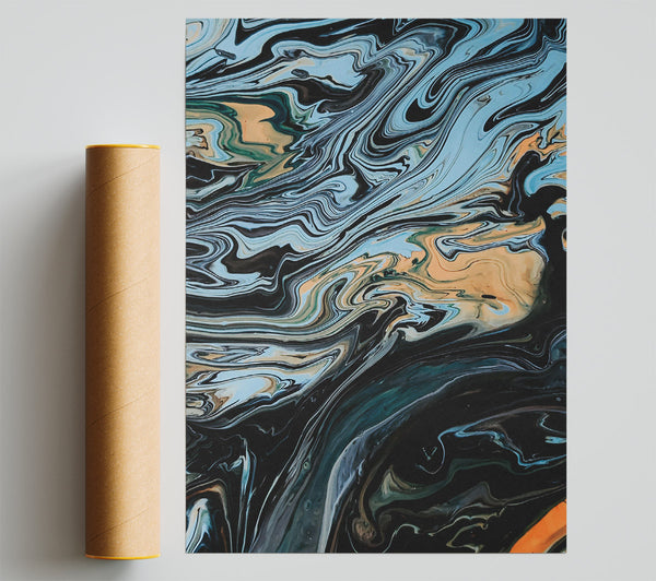 Azure Swirls And Lines Print
