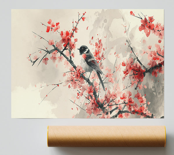 Pink Blossom Songbird Poster