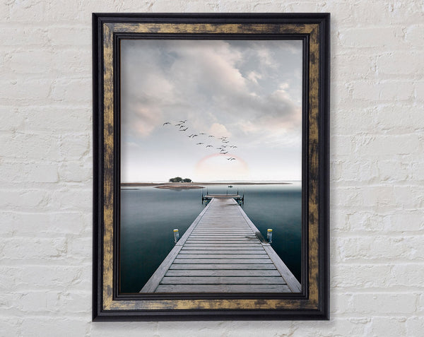 Board Walk View On Lake Framed Print