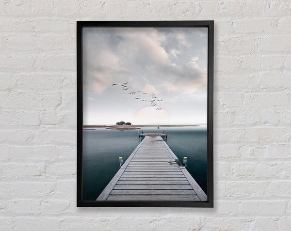 Board Walk View On Lake Framed Print