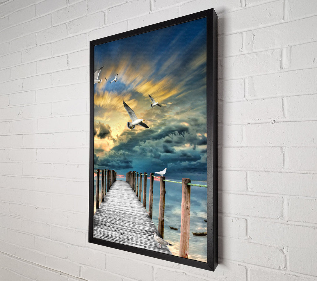  A Canvas Print of Board Walk With Seagulls Canvas Wall Art