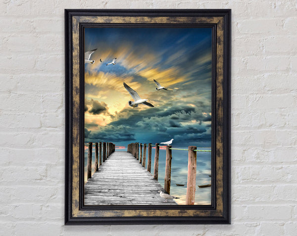 Board Walk With Seagulls Framed Print