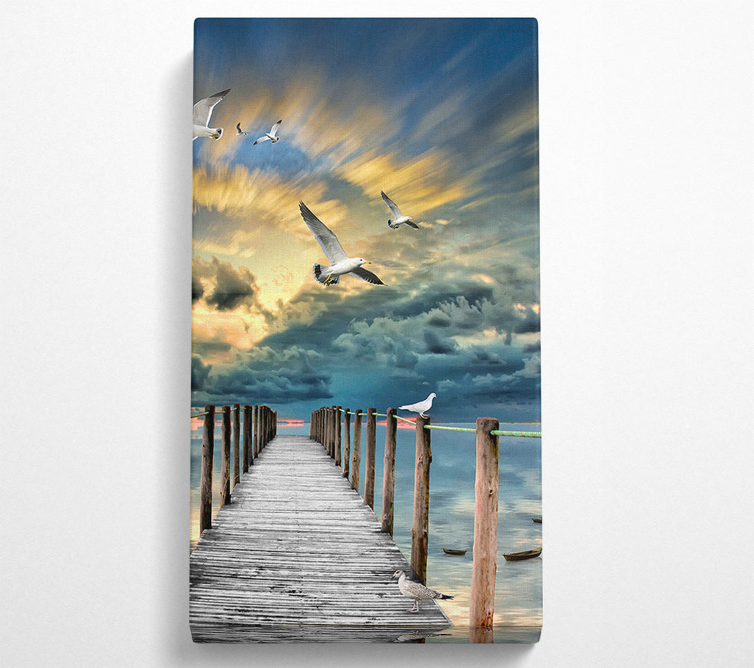  A Canvas Print of Board Walk With Seagulls Canvas Wall Art