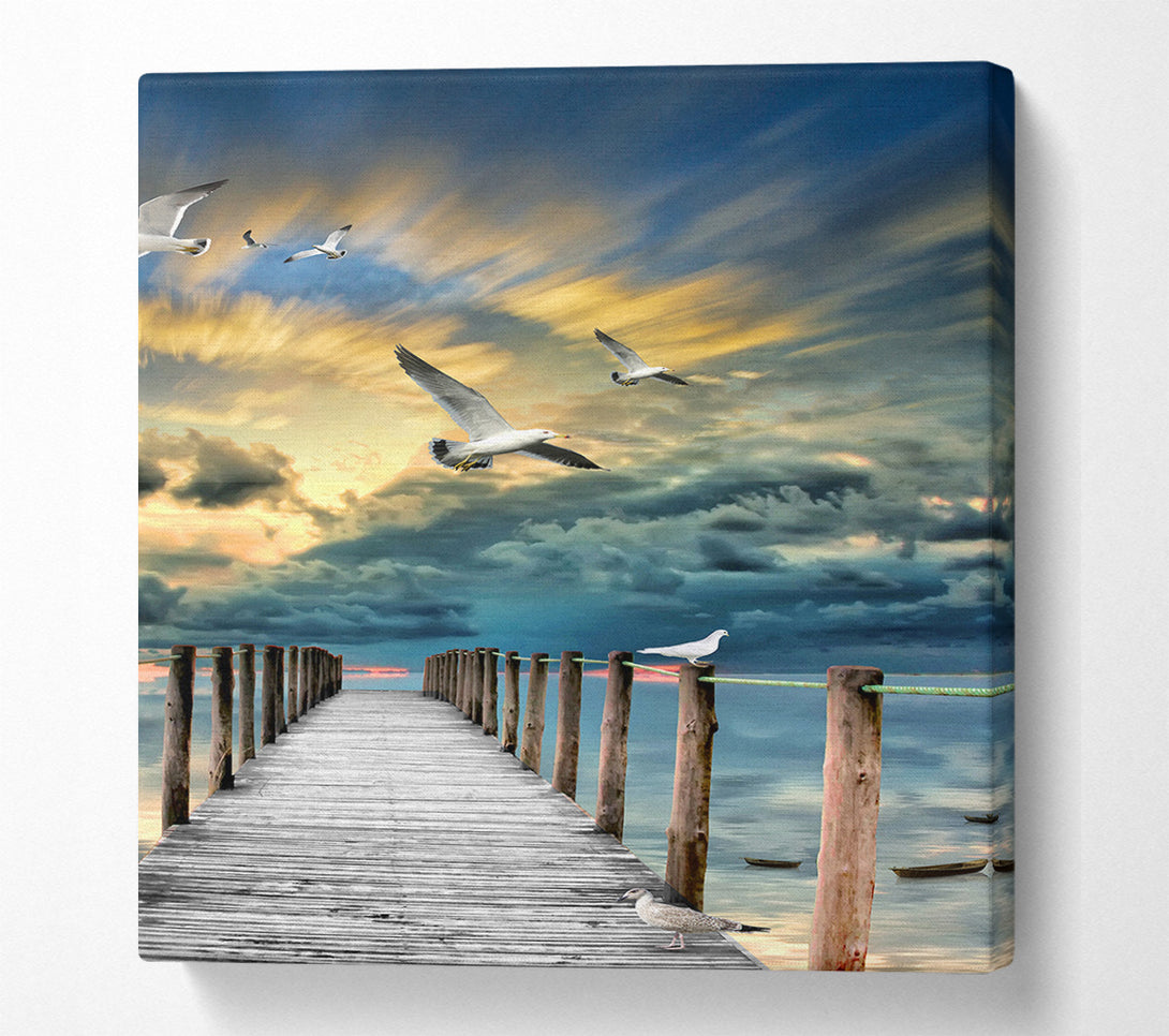  A Canvas Print of Board Walk With Seagulls Canvas Wall Art