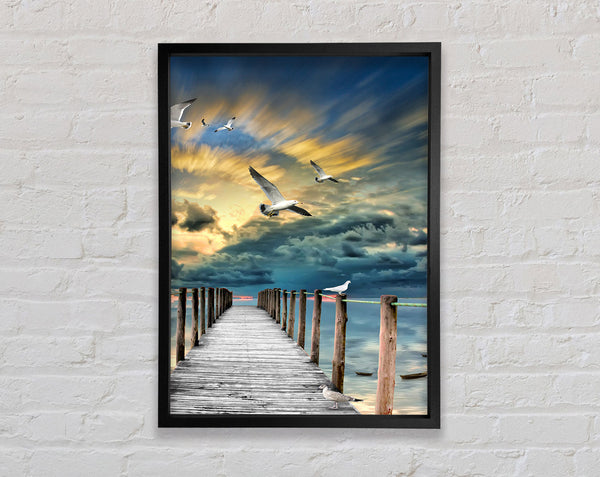 Board Walk With Seagulls Framed Print