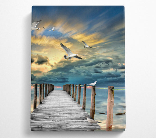  A Canvas Print of Board Walk With Seagulls Canvas Wall Art