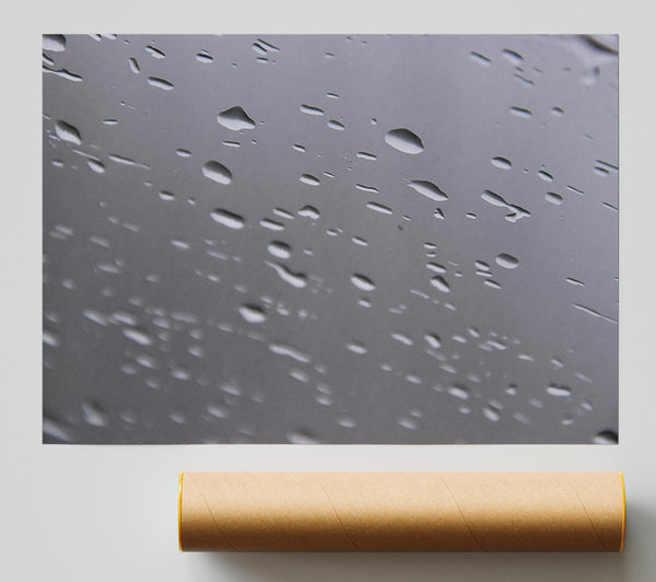 Grey Raindrops Falling Poster