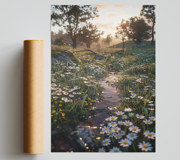 Golden Stream Of Daisies. Print