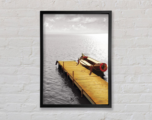 Boat By The Boardwalk Framed Print
