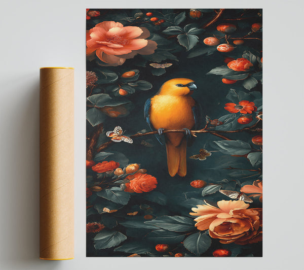 Orange Bird In Bloom Print