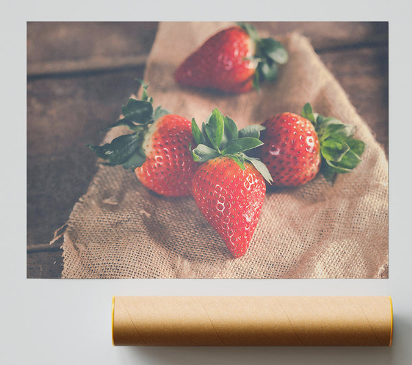 Red Berries On Burlap Poster