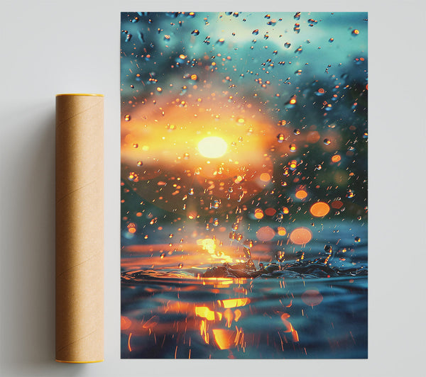 Orange Sunset Rain Giclee Print