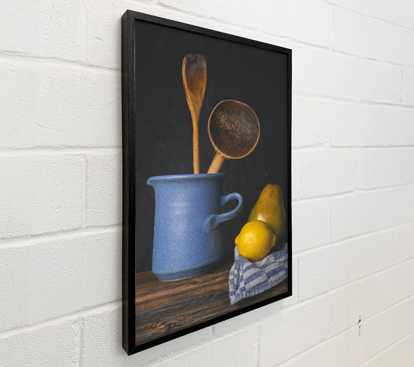 Blue Jug And Yellow Fruit