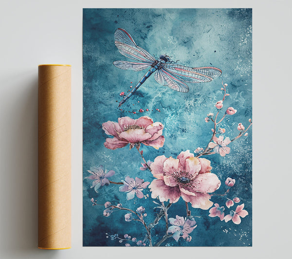Azure Dragonfly Bloom Poster