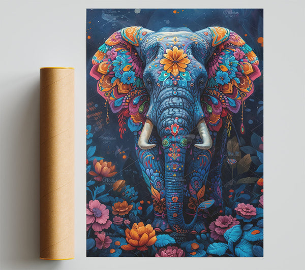 Indigo Elephant Bloom Print
