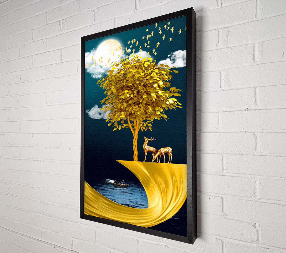  A Canvas Print of Boat On Lake  Golden Tree Canvas Art