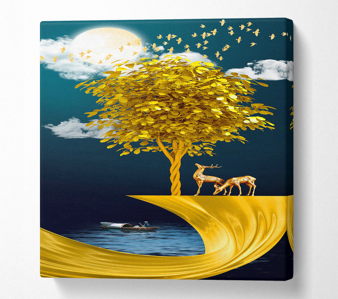  A Canvas Print of Boat On Lake  Golden Tree Canvas Art