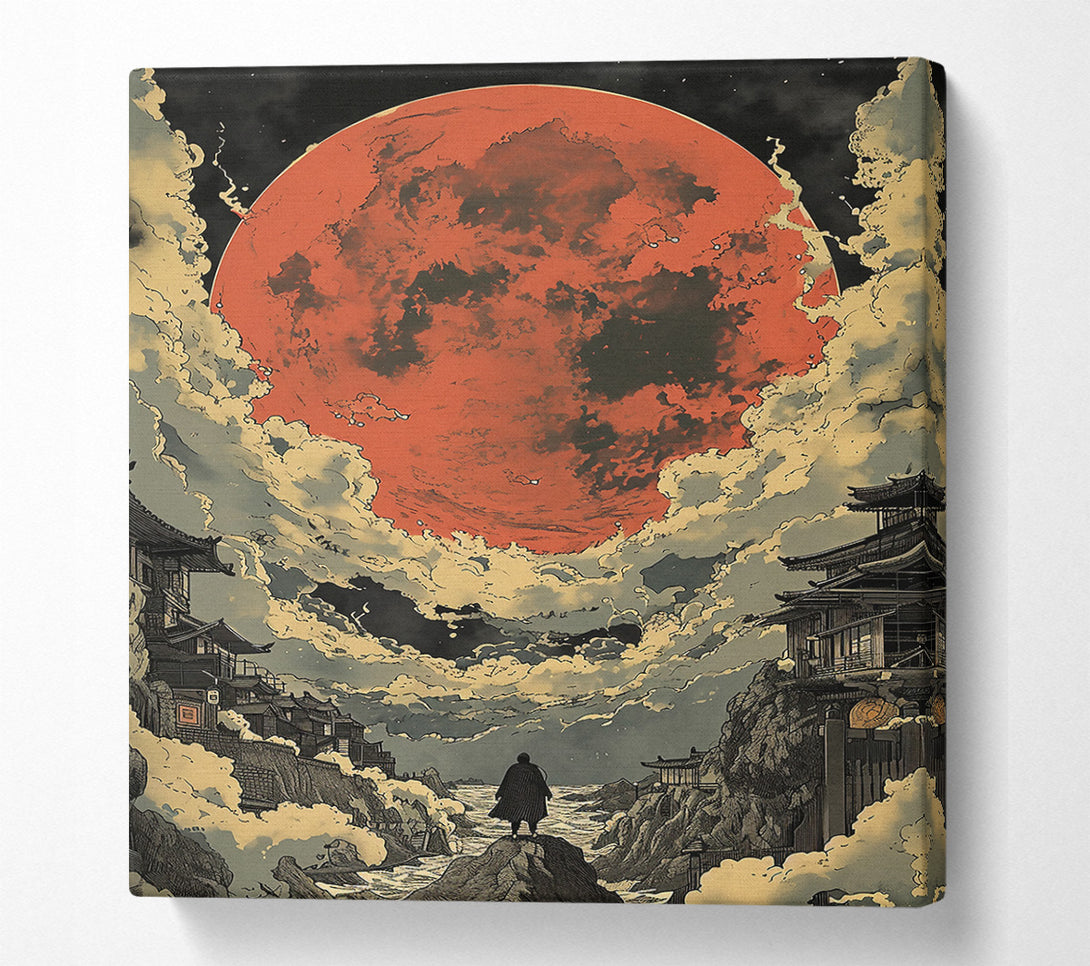  A Canvas Print of Crimson Moon Over City Canvas Art