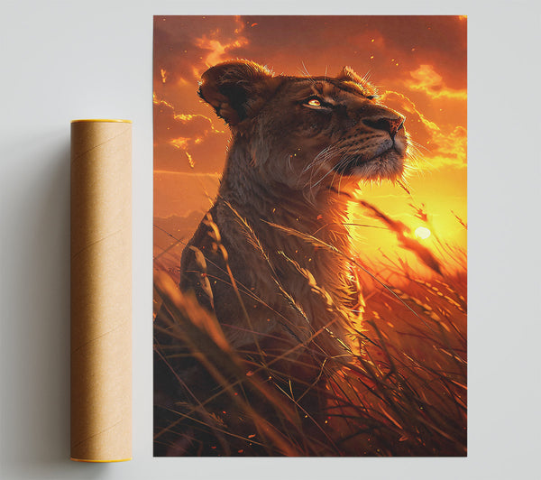 Golden Sunset Lioness Print