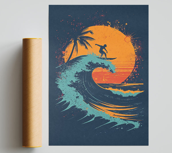 Orange Sunset Surf Print
