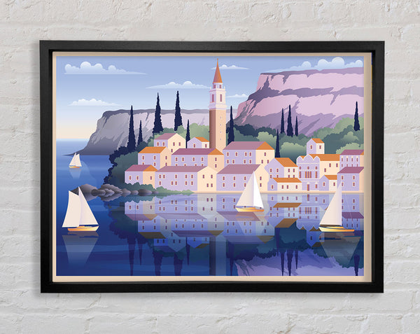 Boats On The Coastal Town Framed Print