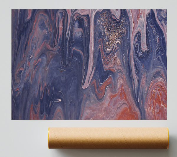 Indigo Swirls And Gold Poster