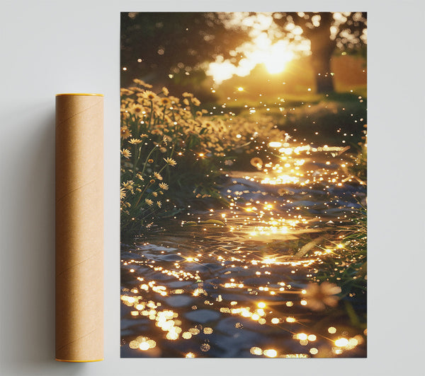 Golden Water Reflection Poster