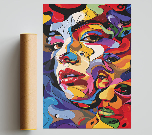 Red Abstract Faces Poster