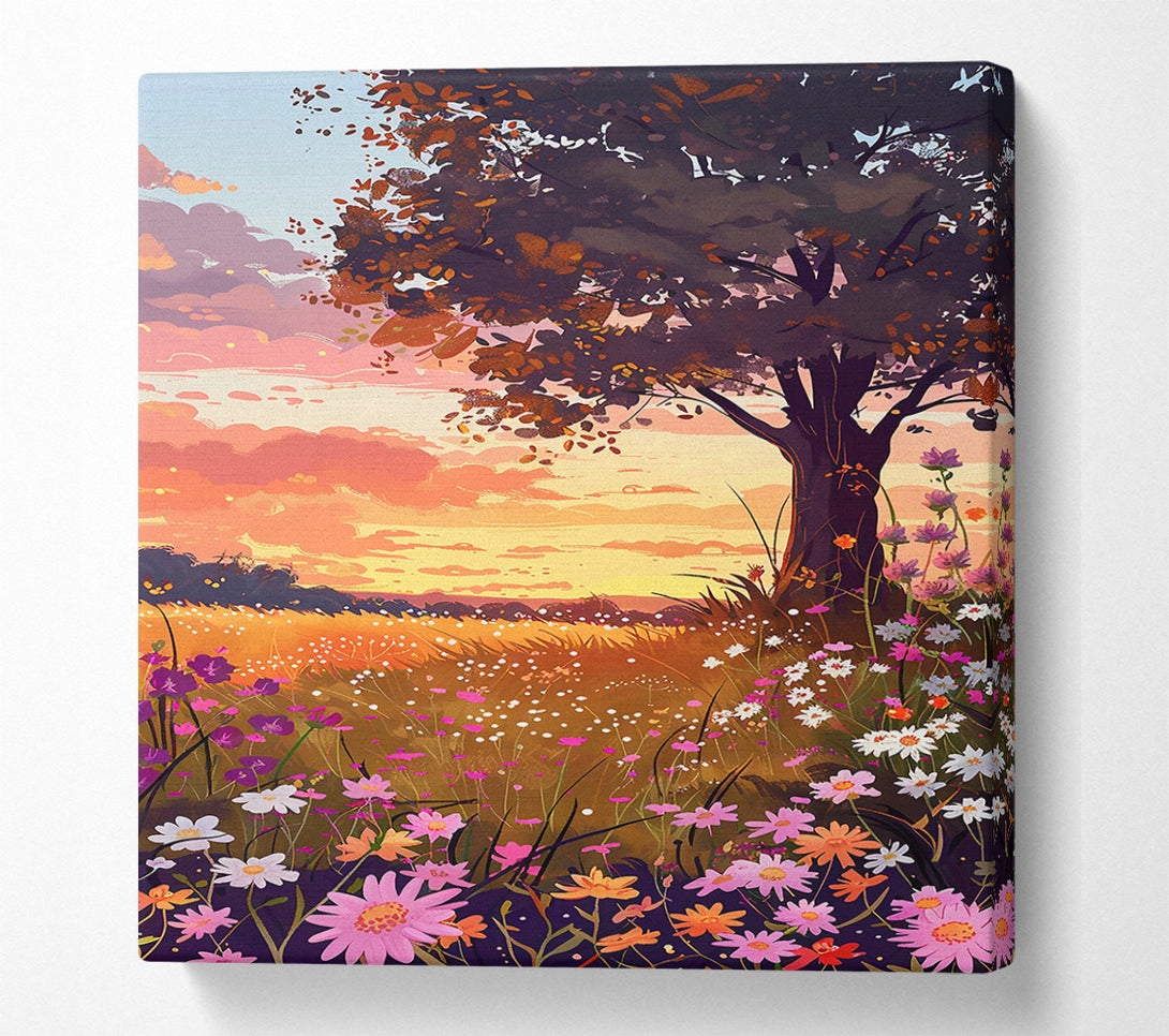  A Canvas Print of Orange Sunset Meadow Canvas Print