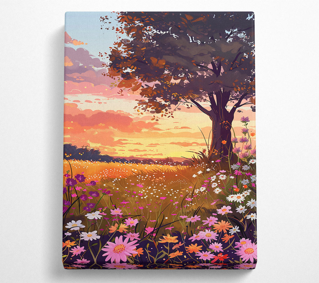  A Canvas Print of Orange Sunset Meadow Canvas Print