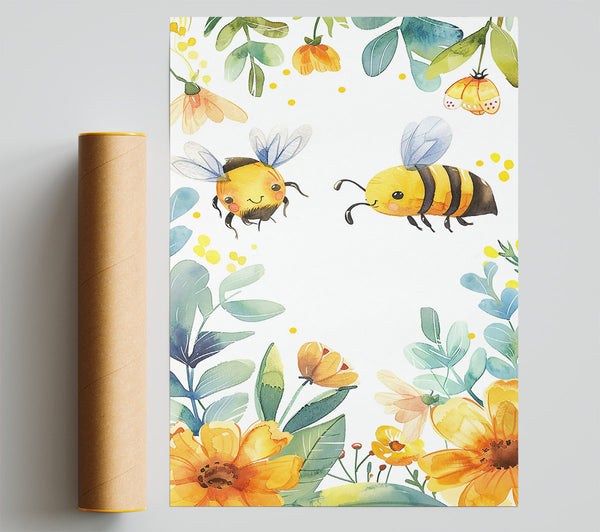 Yellow Bumblebees & Blooms Giclee Print